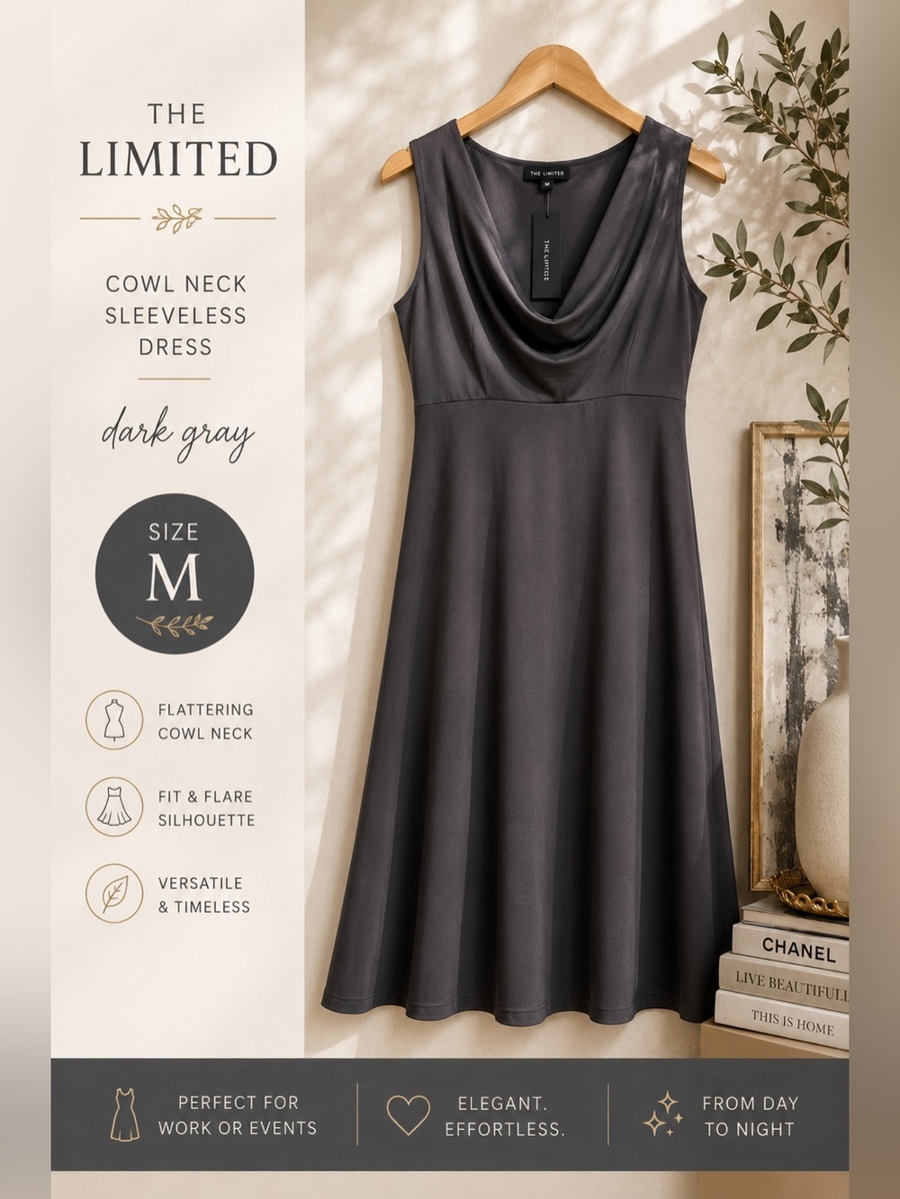 The Limited Cowl Neck Sleeveless Dress Dark Gray Size Medium